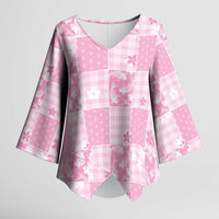 Pink Palaka Japanese Patterns Kimono Sleeve Blouse Koi Fish Asanoha Sakura Patchwork Stylized LT14 Female Pink - Polynesian Pride