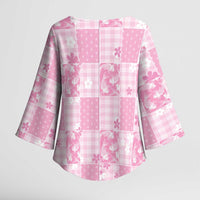 Pink Palaka Japanese Patterns Kimono Sleeve Blouse Koi Fish Asanoha Sakura Patchwork Stylized LT14 - Polynesian Pride