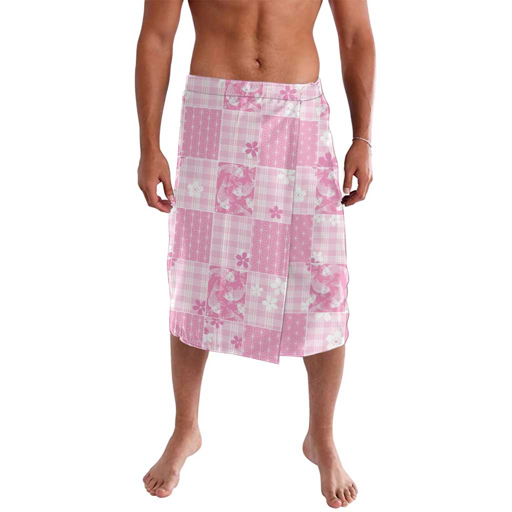 Pink Palaka Japanese Patterns Lavalava Koi Fish Asanoha Sakura Patchwork Stylized - Polynesian Pride