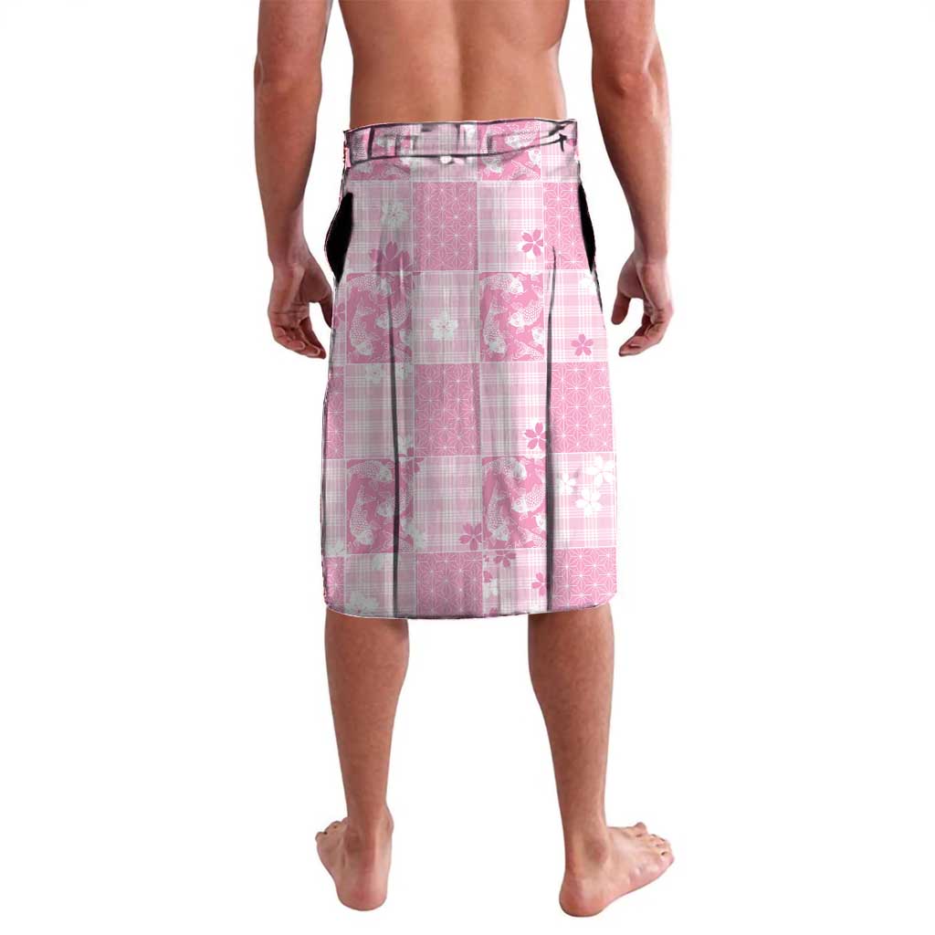 Pink Palaka Japanese Patterns Lavalava Koi Fish Asanoha Sakura Patchwork Stylized - Polynesian Pride