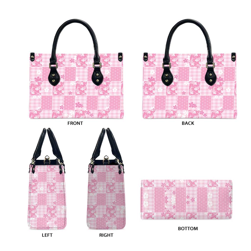 Pink Palaka Japanese Patterns Leather Bag Koi Fish Asanoha Sakura Patchwork Stylized - Polynesian Pride