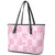 Pink Palaka Japanese Patterns Leather Tote Bag Koi Fish Asanoha Sakura Patchwork Stylized - Polynesian Pride