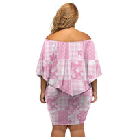 Pink Palaka Japanese Patterns Off Shoulder Short Dress Koi Fish Asanoha Sakura Patchwork Stylized - Polynesian Pride