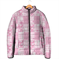 Pink Palaka Japanese Patterns Padded Jacket Koi Fish Asanoha Sakura Patchwork Stylized LT14 - Polynesian Pride