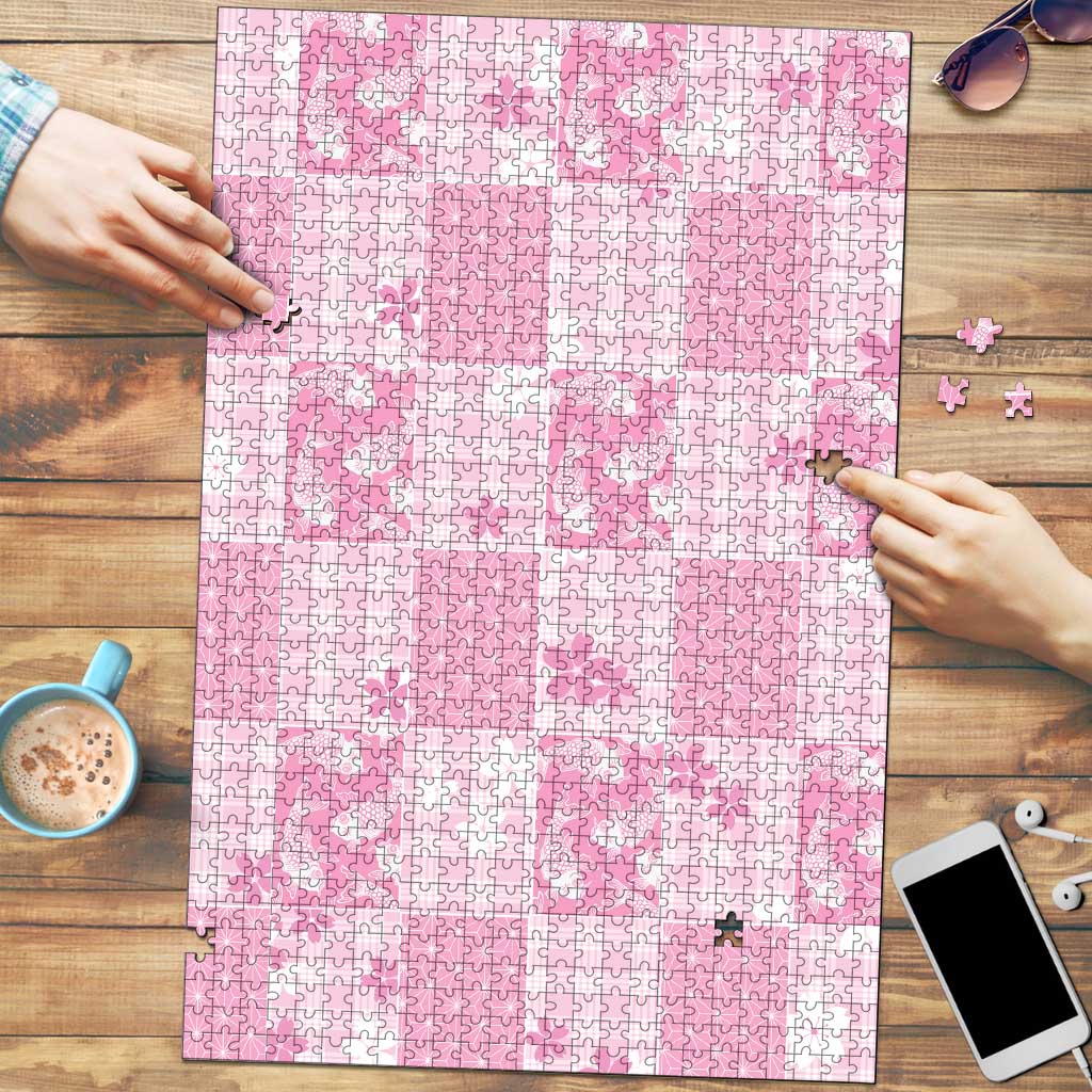 Pink Palaka Japanese Patterns Puzzle Koi Fish Asanoha Sakura Patchwork Stylized LT14 Pink - Polynesian Pride
