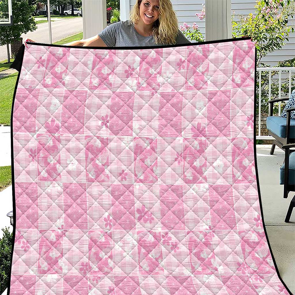 Pink Palaka Japanese Patterns Quilt Koi Fish Asanoha Sakura Patchwork Stylized - Polynesian Pride