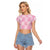 Pink Palaka Japanese Patterns Raglan Cropped T Shirt Koi Fish Asanoha Sakura Patchwork Stylized - Polynesian Pride