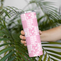 Pink Palaka Japanese Patterns Skinny Tumbler Koi Fish Asanoha Sakura Patchwork Stylized - Polynesian Pride