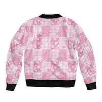 Pink Palaka Japanese Patterns Sleeve Zip Bomber Jacket Koi Fish Asanoha Sakura Patchwork Stylized - Polynesian Pride