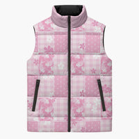 Pink Palaka Japanese Patterns Sleeveless Puffer Jacket Koi Fish Asanoha Sakura Patchwork Stylized LT14 Unisex Pink - Polynesian Pride