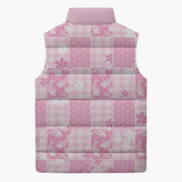 Pink Palaka Japanese Patterns Sleeveless Puffer Jacket Koi Fish Asanoha Sakura Patchwork Stylized LT14 - Polynesian Pride