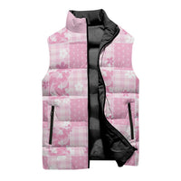 Pink Palaka Japanese Patterns Sleeveless Puffer Jacket Koi Fish Asanoha Sakura Patchwork Stylized LT14 - Polynesian Pride
