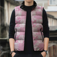 Pink Palaka Japanese Patterns Sleeveless Puffer Jacket Koi Fish Asanoha Sakura Patchwork Stylized LT14 - Polynesian Pride