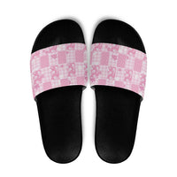 Pink Palaka Japanese Patterns Slide Sandals Koi Fish Asanoha Sakura Patchwork Stylized - Polynesian Pride
