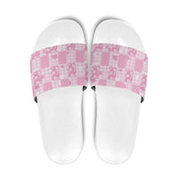 Pink Palaka Japanese Patterns Slide Sandals Koi Fish Asanoha Sakura Patchwork Stylized - Polynesian Pride