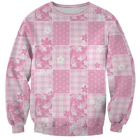 Pink Palaka Japanese Patterns Sweatshirt Koi Fish Asanoha Sakura Patchwork Stylized LT14 Unisex Pink - Polynesian Pride