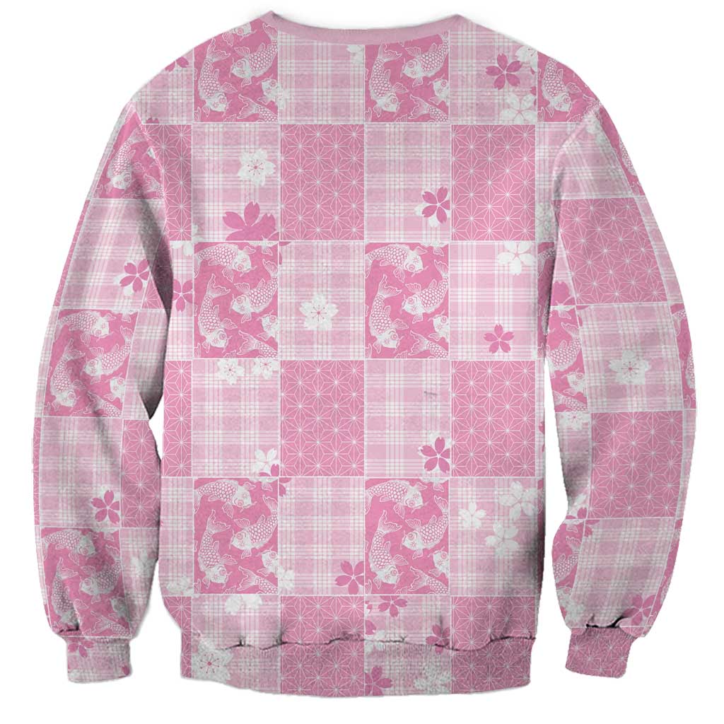 Pink Palaka Japanese Patterns Sweatshirt Koi Fish Asanoha Sakura Patchwork Stylized LT14 - Polynesian Pride