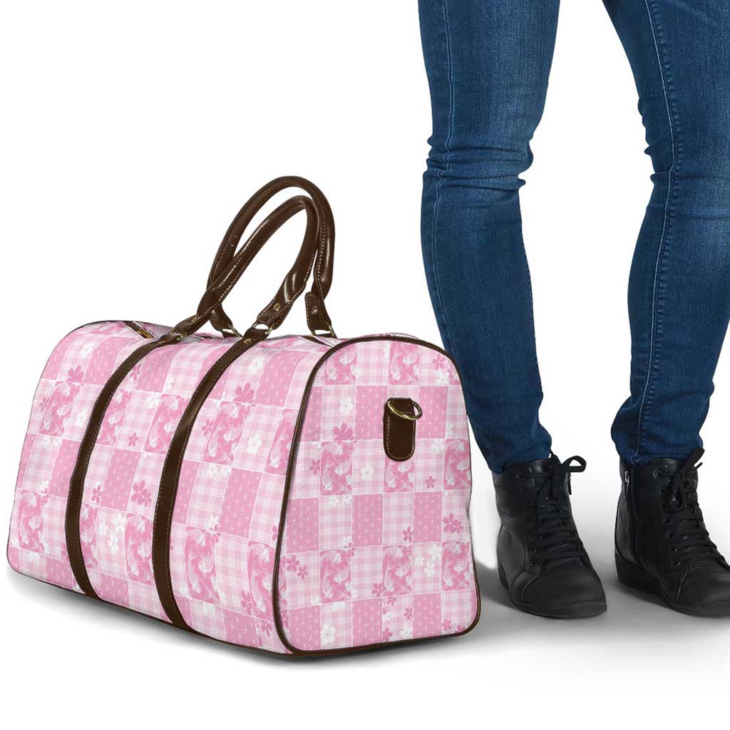 Pink Palaka Japanese Patterns Travel Bag Koi Fish Asanoha Sakura Patchwork Stylized - Polynesian Pride