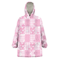 Pink Palaka Japanese Patterns Wearable Blanket Hoodie Koi Fish Asanoha Sakura Patchwork Stylized LT14 One Size Pink - Polynesian Pride