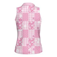 Pink Palaka Japanese Patterns Women Sleeveless Polo Shirt Koi Fish Asanoha Sakura Patchwork Stylized LT14 - Polynesian Pride