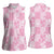 Pink Palaka Japanese Patterns Women Sleeveless Polo Shirt Koi Fish Asanoha Sakura Patchwork Stylized - Polynesian Pride
