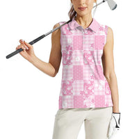Pink Palaka Japanese Patterns Women Sleeveless Polo Shirt Koi Fish Asanoha Sakura Patchwork Stylized LT14 - Polynesian Pride