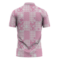 Pink Palaka Japanese Patterns Zipper Polo Shirt Koi Fish Asanoha Sakura Patchwork Stylized LT14 - Polynesian Pride