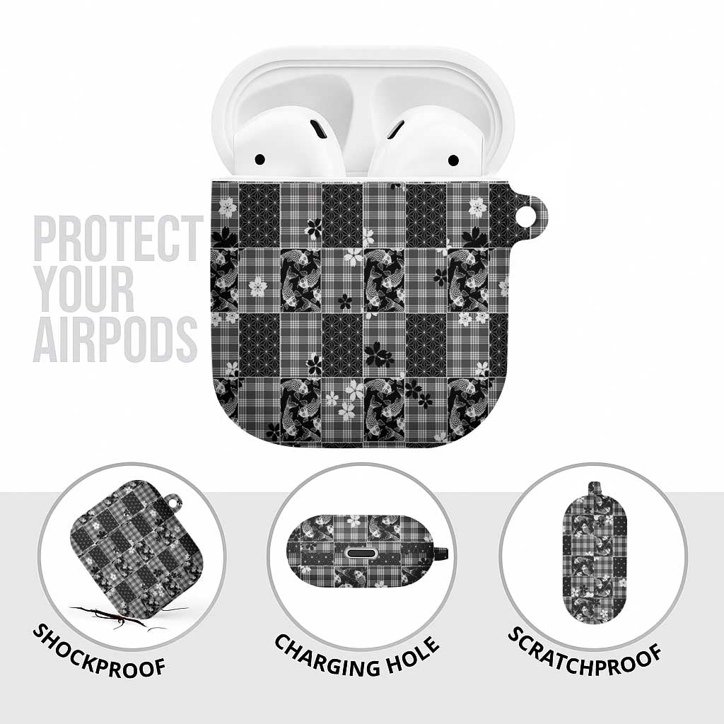 Black Palaka Japanese Patterns AirPods Case Koi Fish Asanoha Sakura Patchwork Stylized LT14 - Polynesian Pride