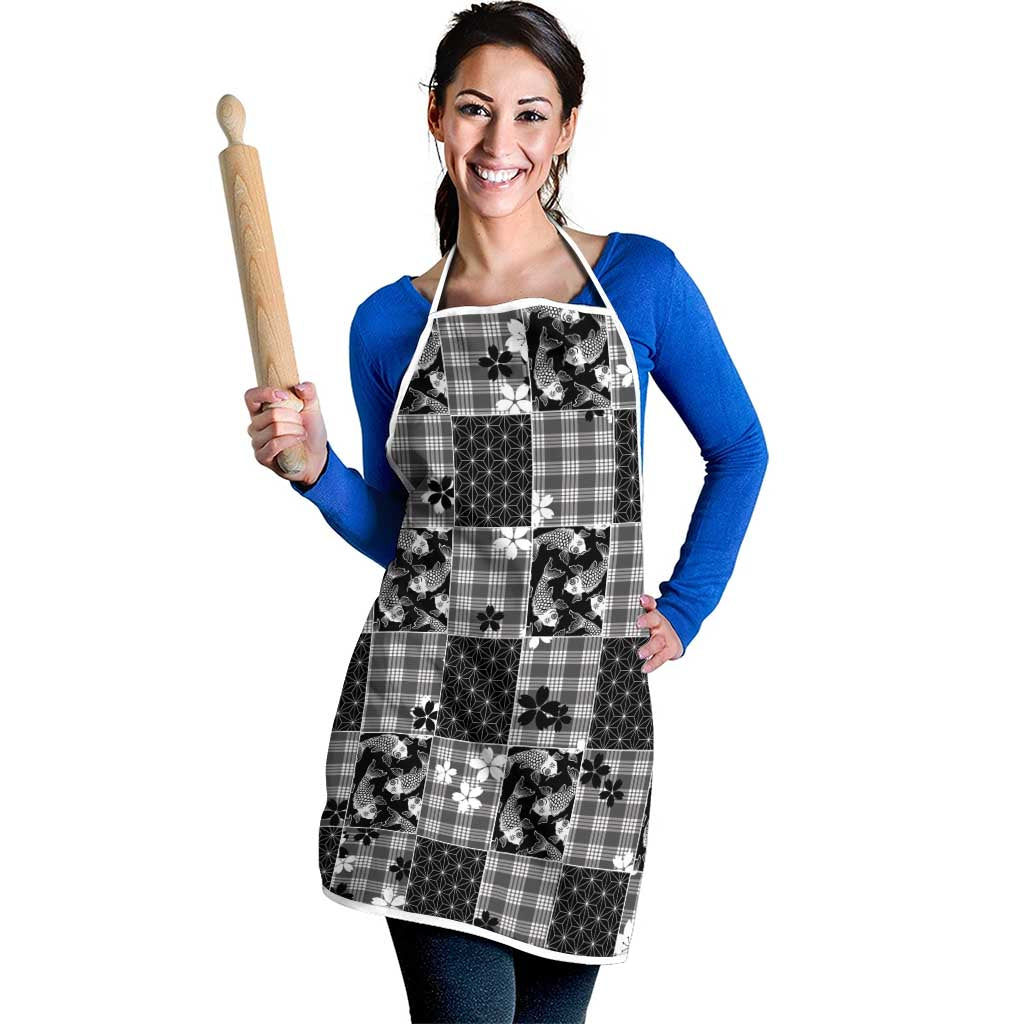 Black Palaka Japanese Patterns Apron Koi Fish Asanoha Sakura Patchwork Stylized LT14 - Polynesian Pride