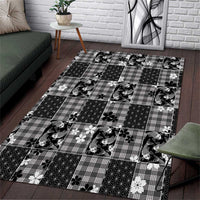 Black Palaka Japanese Patterns Area Rug Koi Fish Asanoha Sakura Patchwork Stylized - Polynesian Pride