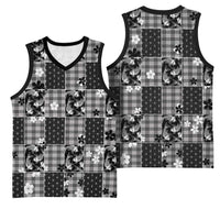 Black Palaka Japanese Patterns Basketball Jersey Koi Fish Asanoha Sakura Patchwork Stylized LT14 - Polynesian Pride