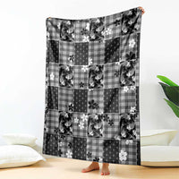 Black Palaka Japanese Patterns Blanket Koi Fish Asanoha Sakura Patchwork Stylized - Polynesian Pride