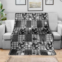 Black Palaka Japanese Patterns Blanket Koi Fish Asanoha Sakura Patchwork Stylized - Polynesian Pride
