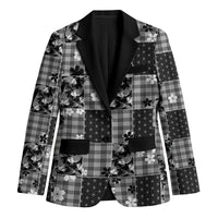 Black Palaka Japanese Patterns Blazer Koi Fish Asanoha Sakura Patchwork Stylized LT14 Unisex Black - Polynesian Pride