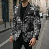 Black Palaka Japanese Patterns Blazer Koi Fish Asanoha Sakura Patchwork Stylized LT14 - Polynesian Pride
