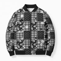 Black Palaka Japanese Patterns Bomber Puffer Jacket Koi Fish Asanoha Sakura Patchwork Stylized LT14 Unisex Black - Polynesian Pride