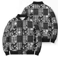Black Palaka Japanese Patterns Bomber Puffer Jacket Koi Fish Asanoha Sakura Patchwork Stylized LT14 - Polynesian Pride