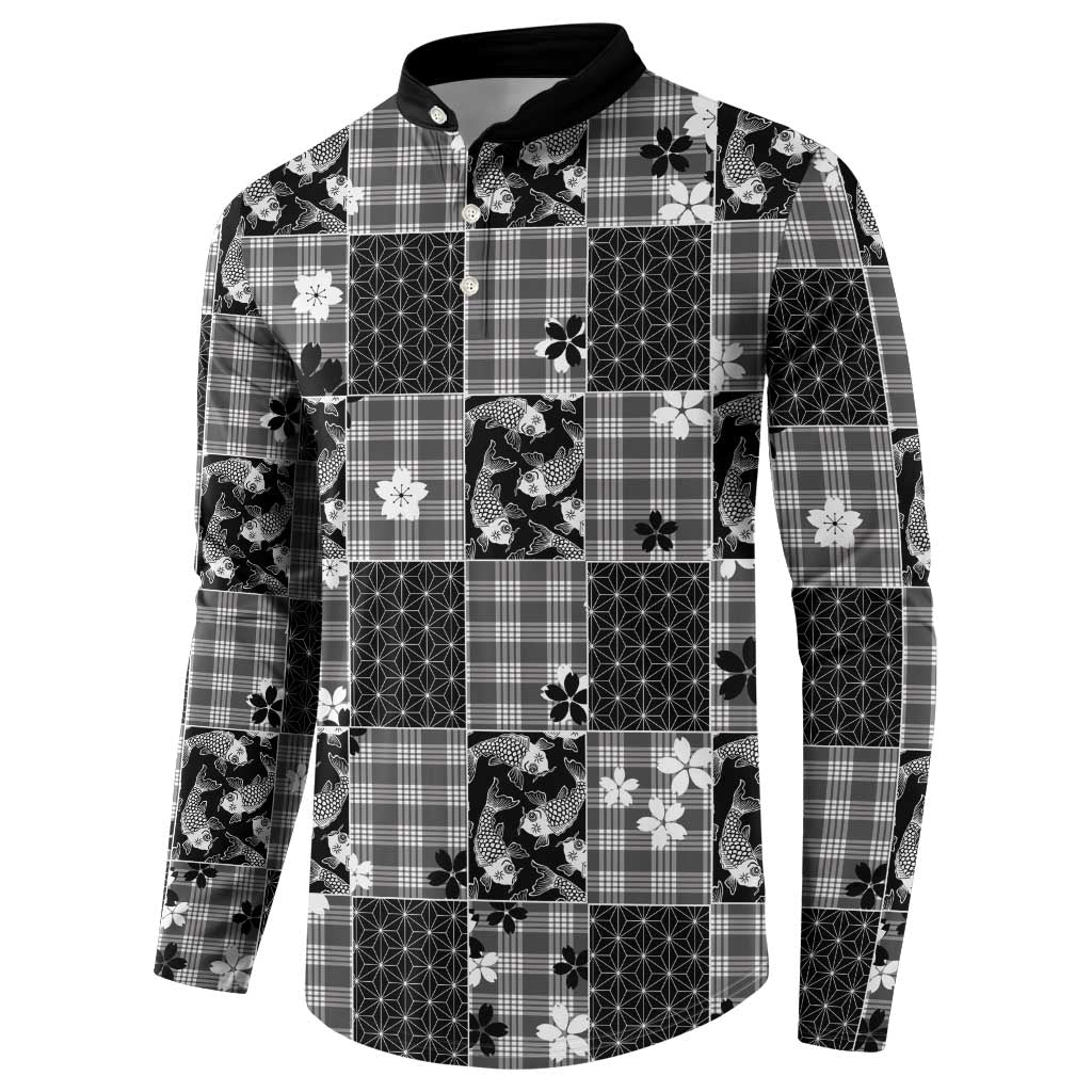 Black Palaka Japanese Patterns Button Sweatshirt Koi Fish Asanoha Sakura Patchwork Stylized LT14 - Polynesian Pride