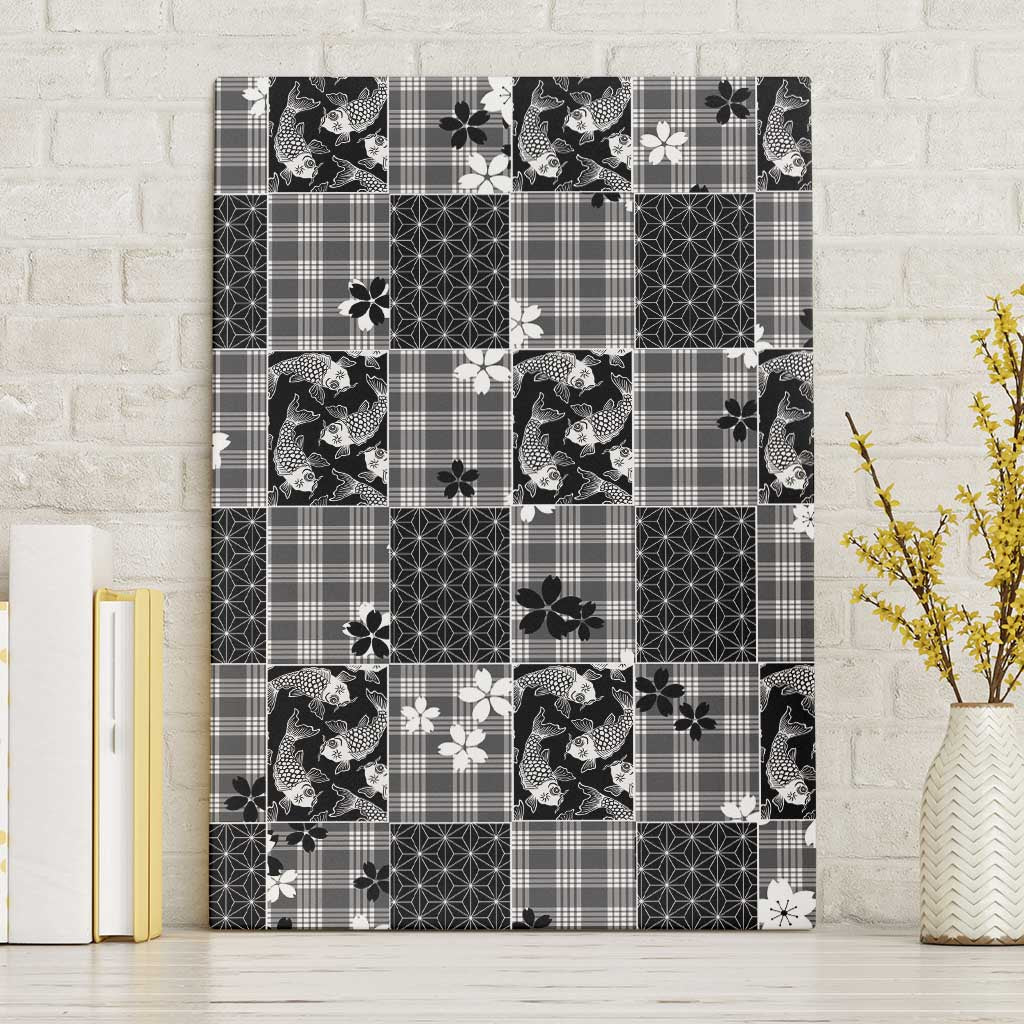 Black Palaka Japanese Patterns Canvas Wall Art Koi Fish Asanoha Sakura Patchwork Stylized LT14 Without Frame Black - Polynesian Pride