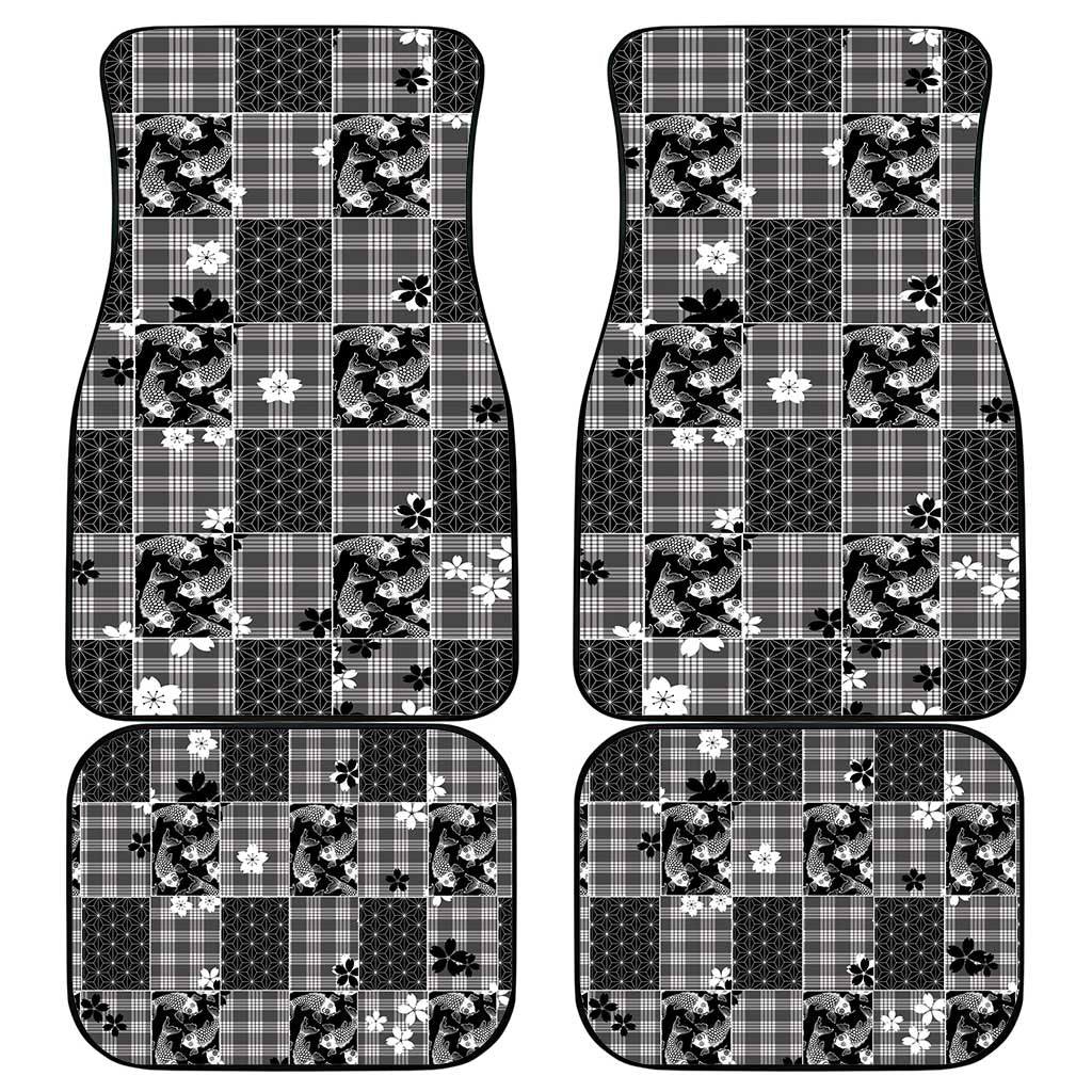 Black Palaka Japanese Patterns Car Mats Koi Fish Asanoha Sakura Patchwork Stylized LT14 - Polynesian Pride
