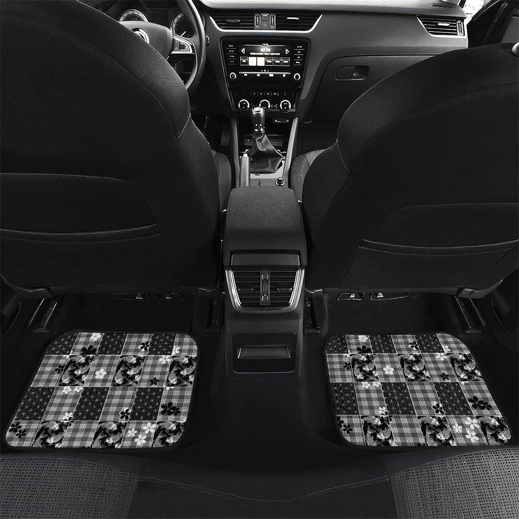 Black Palaka Japanese Patterns Car Mats Koi Fish Asanoha Sakura Patchwork Stylized LT14 Set 2pcs - Back Black - Polynesian Pride