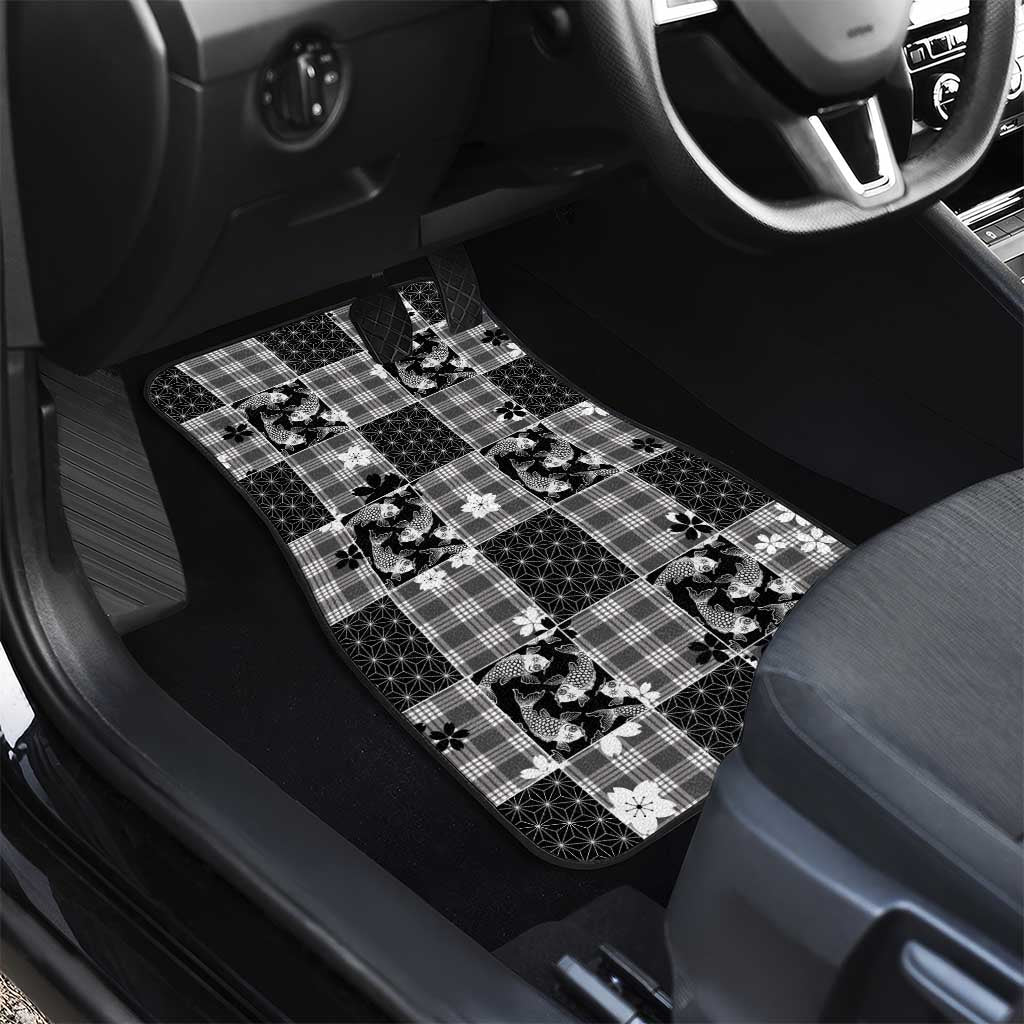 Black Palaka Japanese Patterns Car Mats Koi Fish Asanoha Sakura Patchwork Stylized LT14 - Polynesian Pride