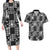 Black Palaka Japanese Patterns Couples Matching Long Sleeve Bodycon Dress and Hawaiian Shirt Koi Fish Asanoha Sakura Patchwork Stylized - Polynesian Pride