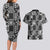 Black Palaka Japanese Patterns Couples Matching Long Sleeve Bodycon Dress and Hawaiian Shirt Koi Fish Asanoha Sakura Patchwork Stylized - Polynesian Pride