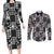 Black Palaka Japanese Patterns Couples Matching Long Sleeve Bodycon Dress and Long Sleeve Button Shirt Koi Fish Asanoha Sakura Patchwork Stylized - Polynesian Pride