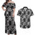 Black Palaka Japanese Patterns Couples Matching Off Shoulder Maxi Dress and Hawaiian Shirt Koi Fish Asanoha Sakura Patchwork Stylized - Polynesian Pride