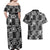 Black Palaka Japanese Patterns Couples Matching Off Shoulder Maxi Dress and Hawaiian Shirt Koi Fish Asanoha Sakura Patchwork Stylized - Polynesian Pride