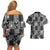 Black Palaka Japanese Patterns Couples Matching Off Shoulder Short Dress and Hawaiian Shirt Koi Fish Asanoha Sakura Patchwork Stylized - Polynesian Pride