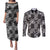 Black Palaka Japanese Patterns Couples Matching Puletasi and Long Sleeve Button Shirt Koi Fish Asanoha Sakura Patchwork Stylized - Polynesian Pride