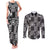 Black Palaka Japanese Patterns Couples Matching Tank Maxi Dress and Long Sleeve Button Shirt Koi Fish Asanoha Sakura Patchwork Stylized - Polynesian Pride